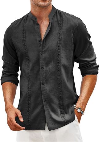 3XL - COOFANDY Men's Cotton Linen Button Down Dress Shirts Long Sleeve Casual