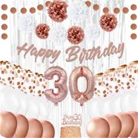 EPIQUEONE ROSE GOLD 30TH BIRTHDAY DECORATION SET: HAPPY BIRTHDAY BANNER, TASSEL