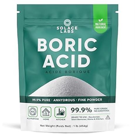 1lb Boric Acid - 99.9% Pure Fine Powder | Multi-Purpose, Household, Kitchen