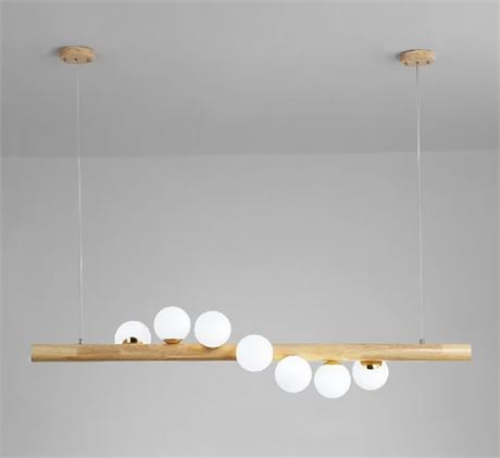 Brickton 7 - Light Kitchen Island Linear LED Pendant with Wood Accents