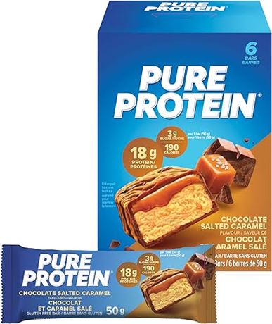 Pure Protein Bars, Gluten Free, Snack Bars, Chocolate Peanut Caramel, 50 gram