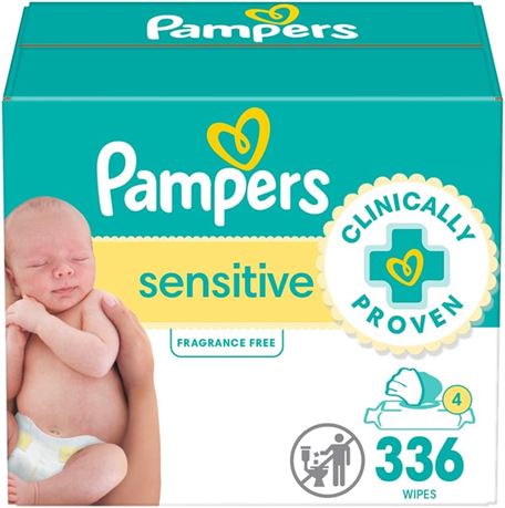 Pampers Baby Wipes Sensitive Perfume Free 4X Pop-Top Packs, 336 count