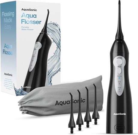 Aquasonic Aqua Flosser - Professional Rechargeable Water Flosser with 4 Tips