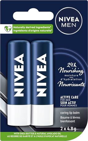 NIVEA MEN Active Lip Balm, (2 X 4.8g)
