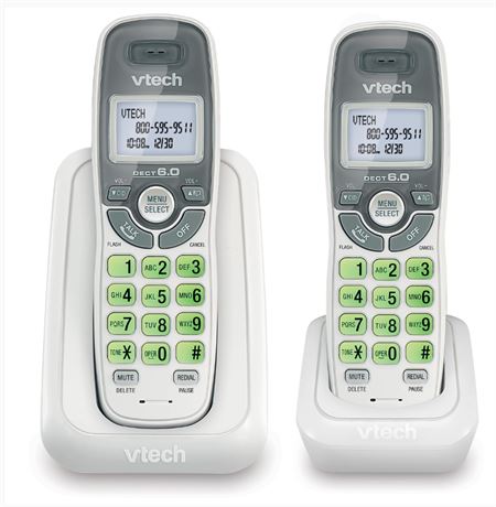 Vtech Dect 6.0 2-Handset Cordless Phone System, (CS6114-2WT)