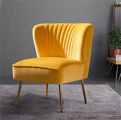 Monica Modern Mustard Velvet Comfy Living Room Side Chair with Golden Metal Legs