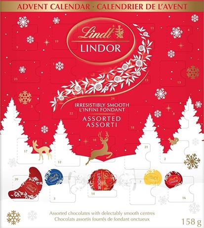 LINDT LINDOR Assorted Chocolate Advent Calendar 2023, 158 Gram