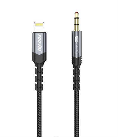 FONVOi AUX Cord for iPhone 【4 Feet,MFi Certified】 Lighting to 3.5mm AUX Cord