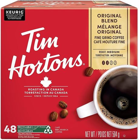 Tim Hortons Original Blend Coffee, Single Serve K-Cup Pods, Medium Roast 48pk