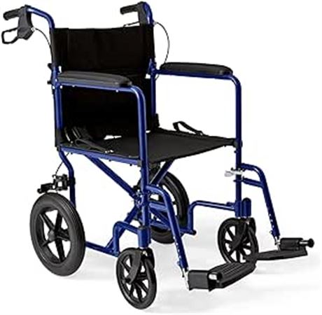 Medline Lightweight Transport Wheelchair with Handbrakes Blue