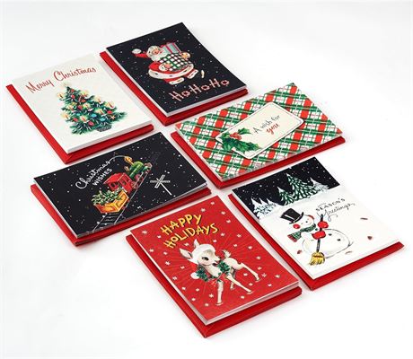 Hallmark Vintage Christmas Card Assortment (36 Cards and Envelopes) Retro Santa