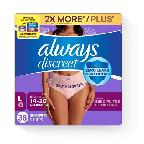 Large - Count 38 - Always Discreet Maximum Protection Underwear