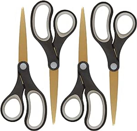 Westcott 55848 8-Inch Titanium Scissors for Office and Home, Black/Gold, 3 Pack