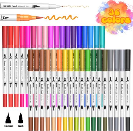 Dual Tip Brush Markers Pen, BOIROS 36 Colors Coloring Markers Pen with 0.4mm