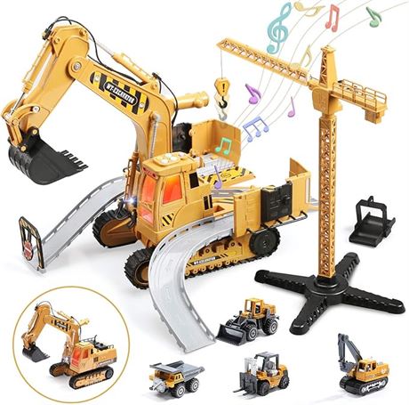 CUTE STONE Kids Construction Toys Set, Big Toy Excavator and Crane