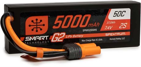 Spektrum 7.4V 5000mAh 2S 50C Smart G2 Hardcase LiPo Battery: IC5, SPMX52S50H5