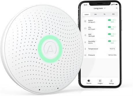 AIRTHINGS Wave Plus Indoor Air Quality Monitor with Radon Detection Free App