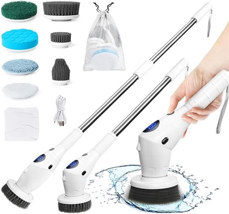 Electric Spin Scrubber, Cordless Cleaning Brush with 8 Replaceable Brush Heads