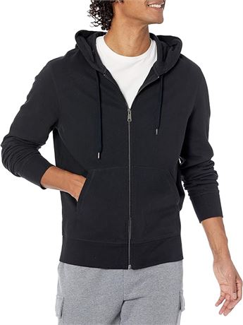 XL - Essentials Men's Lightweight French Terry Full-Zip Hooded Sweatshirt, Black