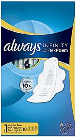 Always Infinity Maxi Pads Flexi-Wings Regular Flow 36 Each
