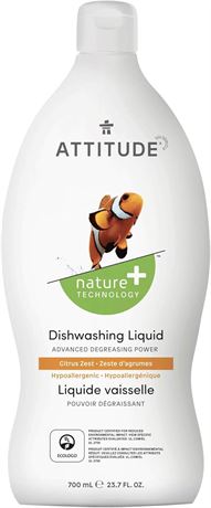 ATTITUDE Dishwashing Liquid, EWG Verified, Vegan Dish Soap, Plant Based, Natural