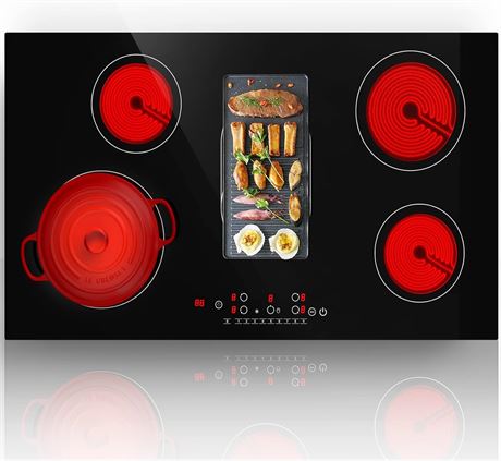 GTKZW Electric Cooktop 36 Inch 5 Burners, 8600W Built-in Electric Stove Top 220v