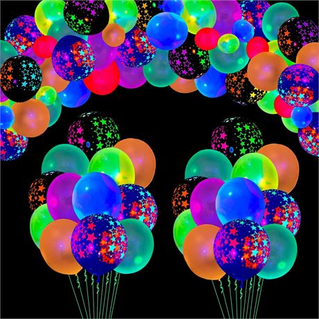 109 Pack UV Neon Balloons Light Up Balloons Glow in The Dark Balloons Blacklight