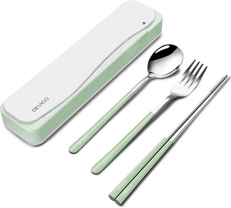 4pcs DEVICO Travel Utensils, 18/8 Stainless Steel Cutlery Set Portable Camp