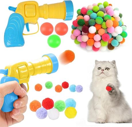 Cat Toy Launcher Balls Launcher Toy Set, 16 cat pom balls