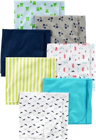 7 Simple Joys by Carter's Babies' Flannel Receiving Blankets, Blue/White