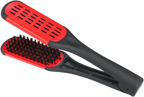 Anself Hair Straightening Comb Double Sided Bristle Hair Brush Clamp Straightene