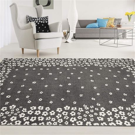 8'x10' Superior Wildflower Pattern Floral Printed Flat Weave Cotton Area Rug,