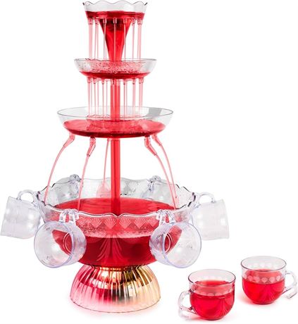 Nostalgia 3-Tier Party Fountain, Holds 1.5 Gallons, LED Lighted Base, Includes 8