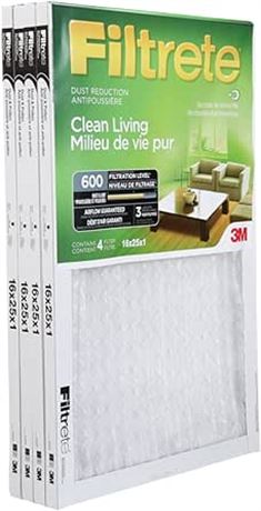 Filtrete 16x25x1 Furnace Filter 1-Inch Air Filters, 4 Filters, White