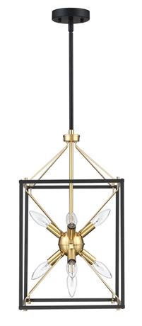 9-Light Modern Rectangle Lantern Pendant Light With Black and Soft Gold Finish