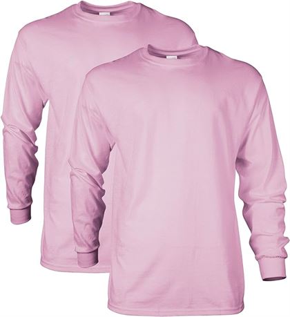 MED - Gildan Men's Ultra Cotton Long Sleeve T-Shirt, Light Pink