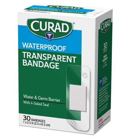 Waterproof Bandages, 1" x 2.5", 30 count
