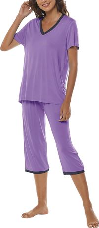 2XL - MoFiz Women's Pajama Set Cotton Lounge Set V Neck Sleepwear