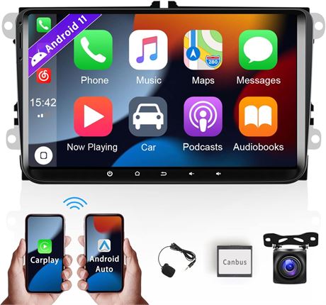 [2+32GB] 9 Inch Android 11 Car Stereo with Wireless CarPlay Android Auto