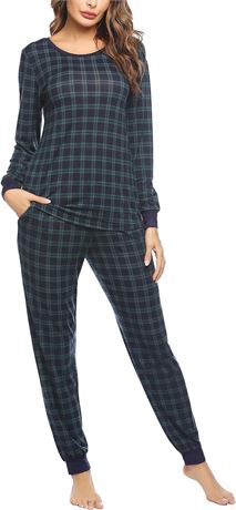 MED - Ekouaer Women's Pajama Set Plaid Pjs Long Sleeve Sleepwear