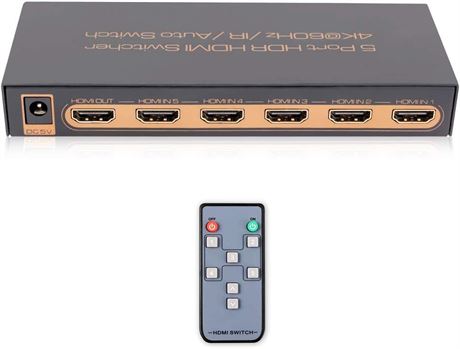 4K@60Hz Premium 5 Port HDMI Switch with Remote, 5 in 1 Out HDMI Switcher