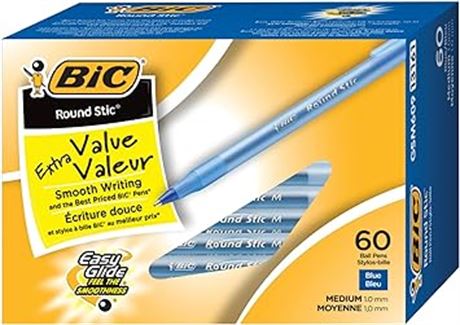BIC Round Stic Xtra Life Ballpoint Pens, Medium Point (1.0mm), Blue