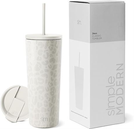24oz, Cream Leopard, Simple Modern Insulated Tumbler with Straw and Lid