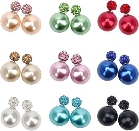 Adecco LLC 8 Pairs Bling Rhinestone Polymer Clay Studs Pearl Button Earrings