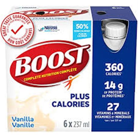 BOOST PLUS Complete Nutrition Drink, Vanilla, 6x237ml Bottles, Case Pack of 4