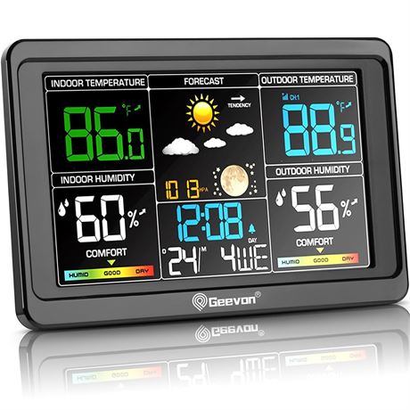 Geevon Weather Station Wireless Indoor Outdoor Thermometer, Large Color Display
