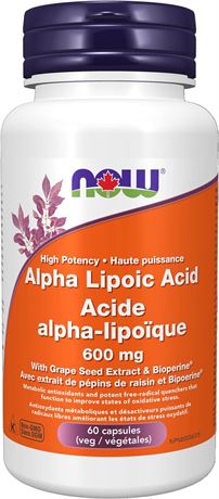 NOW Alpha Lipoic Acid, 600mg, 60 Veg Capsules