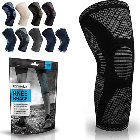 PowerLix Knee Compression Sleeve, Black, Size - Large