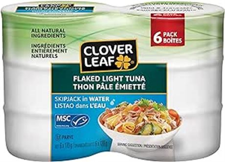 Clover Leaf Flaked Light Skipjack Tuna in Water - 170g, 6 Count - Canned Tuna