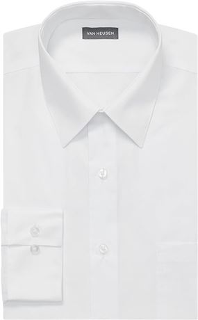 XL - Van Heusen Men's Poplin Fitted Solid Point Collar Dress Shirt, White